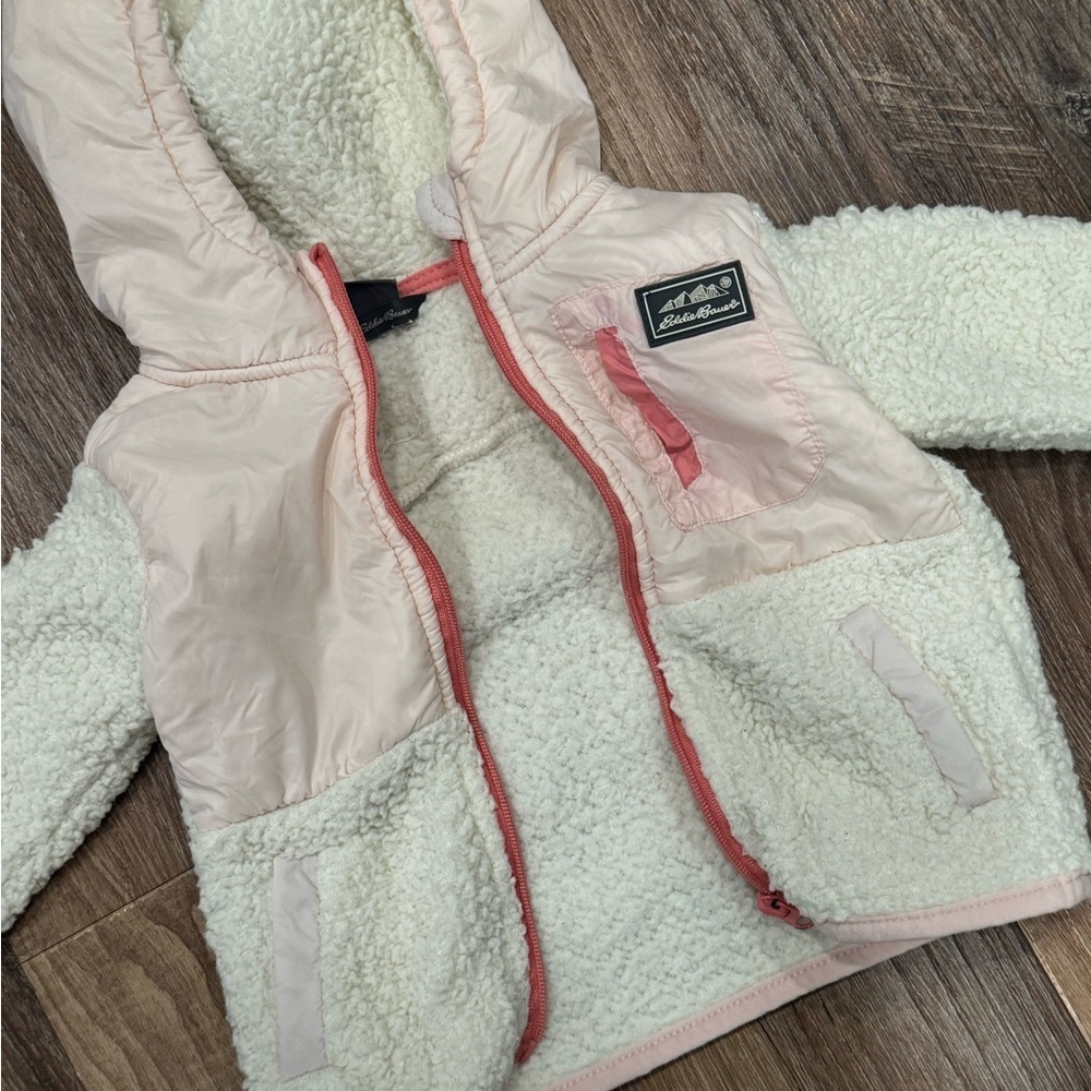 Baby Eddie Bauer Pink and Cream Hooded Sherpa Jacket - Picture 2 of 8
